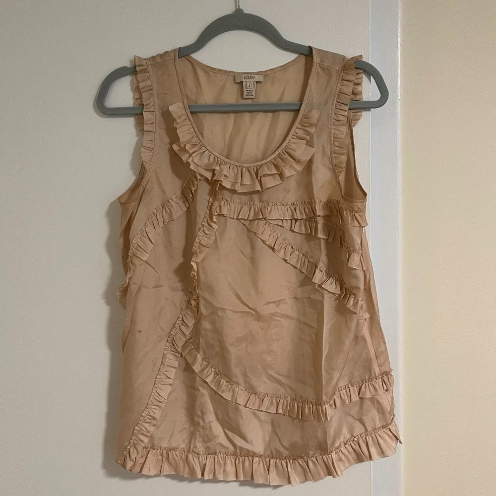 J. Crew Blush Silk Ruffle Blouse